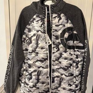 Ecko Unlimited Black and Gray Camouflage Mens Puffer Jacket